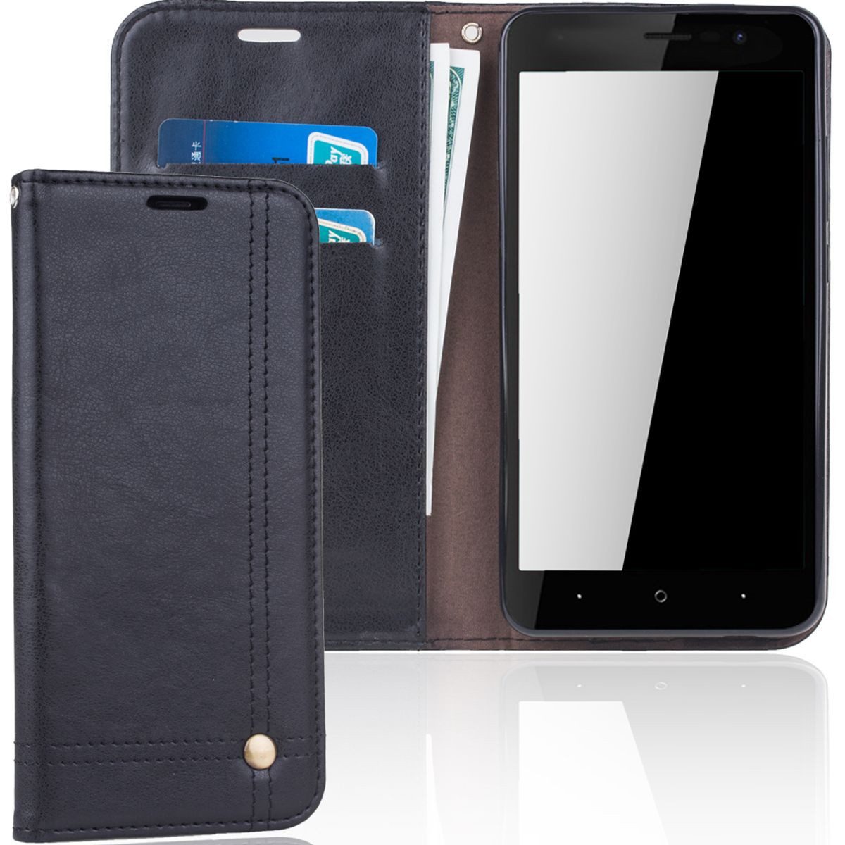 König Design Handyhülle Wiko Lenny 4, Wiko Lenny 4 Handyhülle Bookcover Schwarz