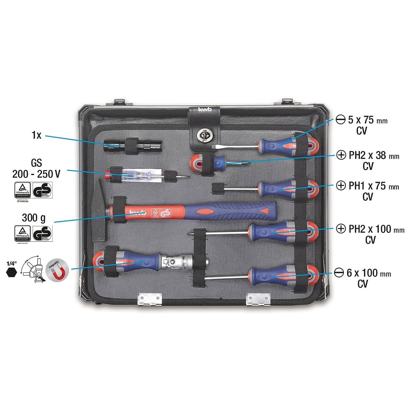 kwb Werkzeugset Werkzeug Koffer inkl. 99-tlg. hochwertigem Werkzeug-Set, (Set), gefüllt, robust und hochwertig