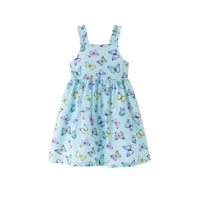 suebidou Sommerkleid Midikleid Mädchenkleid mit Schmetterlingsmuster blau Schleifenapplikation hinten, Unterrock, Schmetterlinge