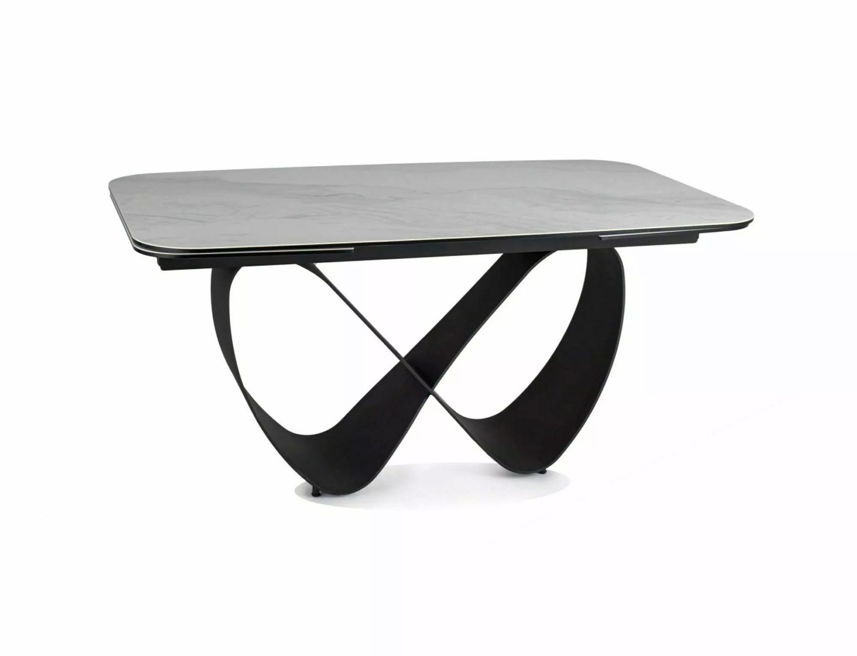 Feldmann-Wohnen Esstisch Finity (Tischplatte ausziehbar bis 240cm, 1-St., Marmor Optik, Tischplatte aus gehärtetes Glas), 160-240x90x75cm weiß Marmor matt / schwarz matt ausziehbar