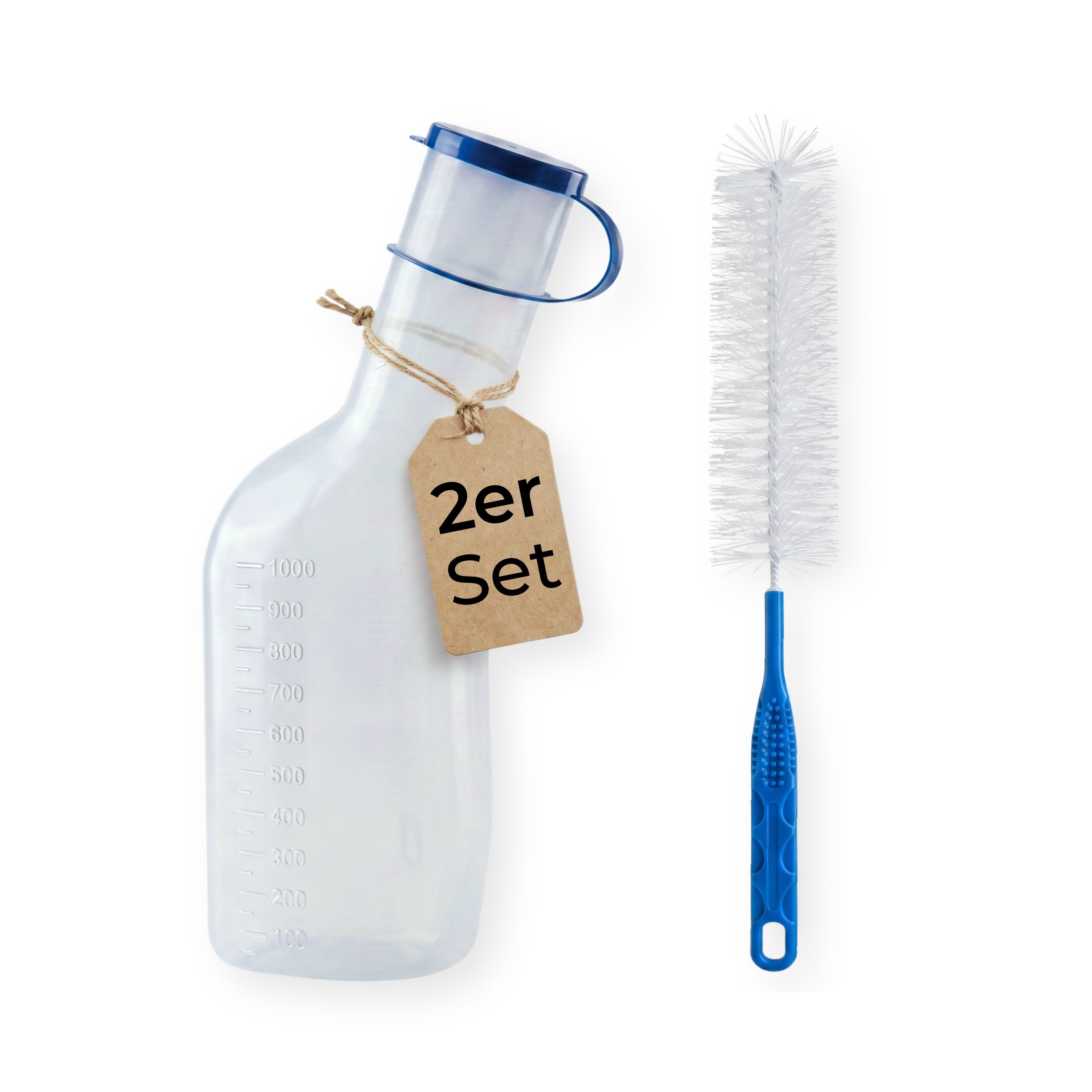 Medi-Inn Urin-Flasche PP 1000 ml für Männer milchig (Set, mit Reinigungsbürste)