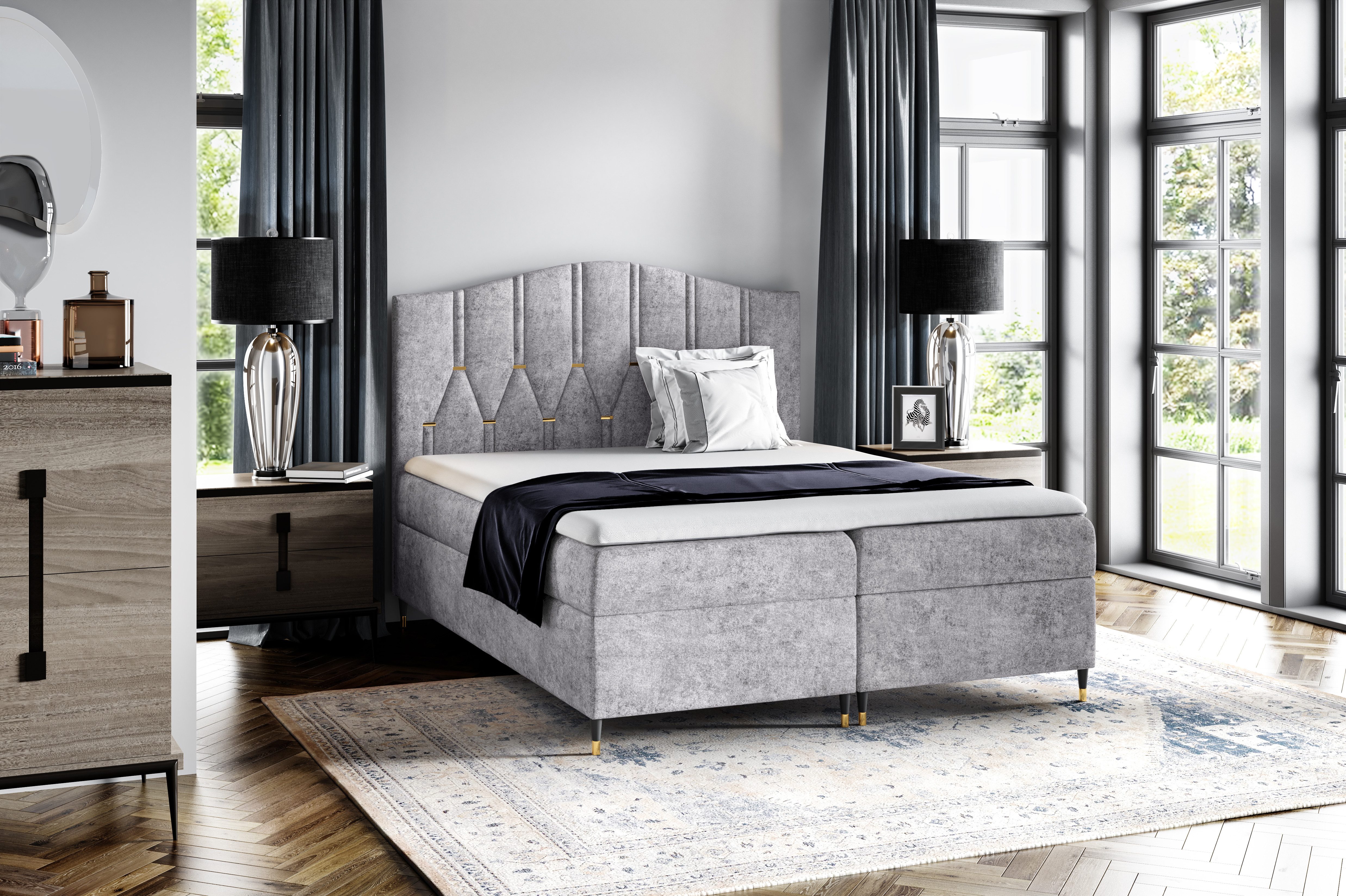 Schlaffabrik Boxspringbett VEGAS, inkl. Matratze, Topper, LED, Stauraum