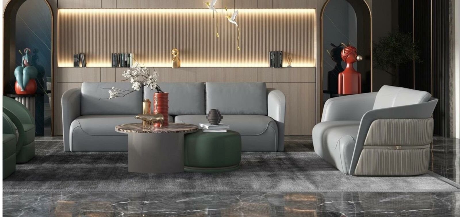 Rund Set Design JVmoebel Kaffee Luxus Beistell 2x Sofa Couchtisch Couch Tische Tisch