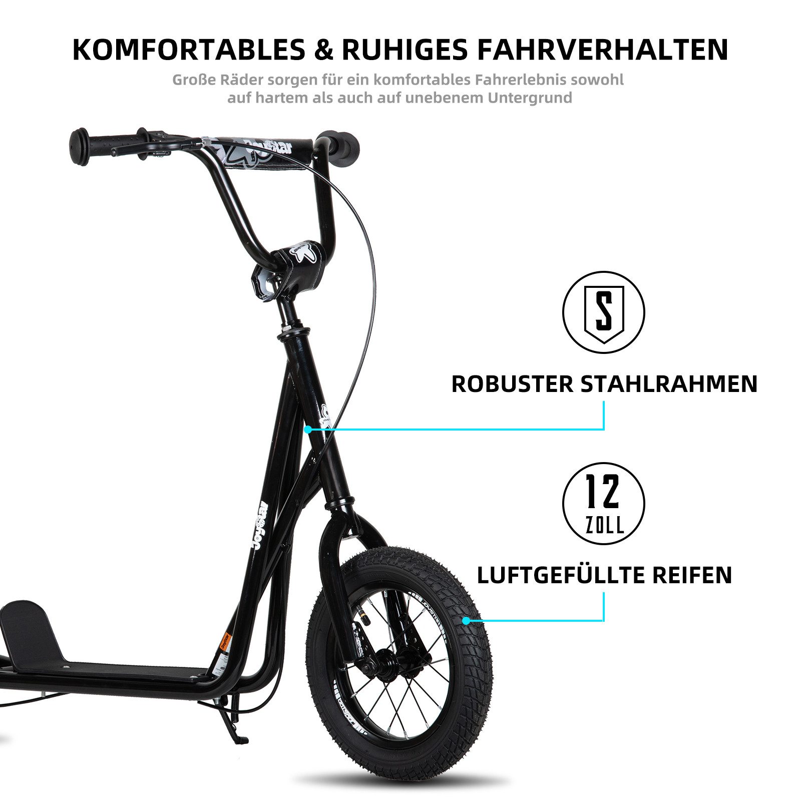 JOYSTAR Skateboard Stabiler schwarzer Kinderscooter 12 Zoll für Outdoor-Abenteuer
