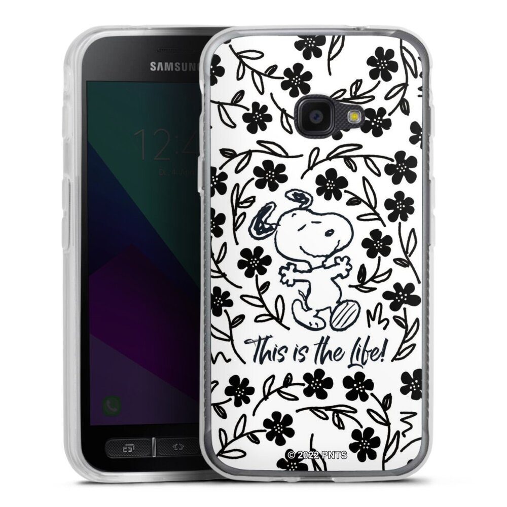 DeinDesign Handyhülle Peanuts Blumen Snoopy Snoopy Black and White This Is The Life, Samsung Galaxy Xcover 4s Silikon Hülle Bumper Case Handy Schutzhülle