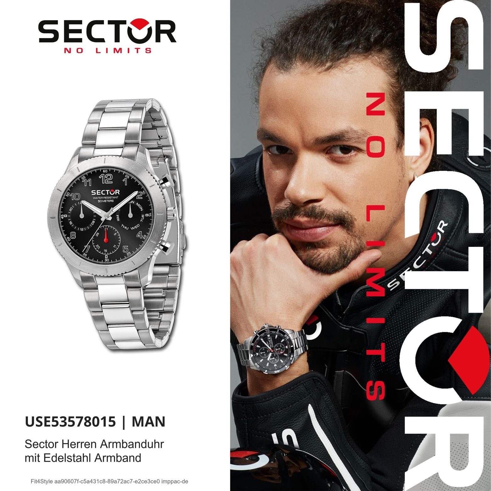 Sector Multifunktionsuhr groß Armbanduhr Sector Herrenuhr (ca. Fashion-Style 45mm), Edelstahlarmband, Herren rund, Multifunkt