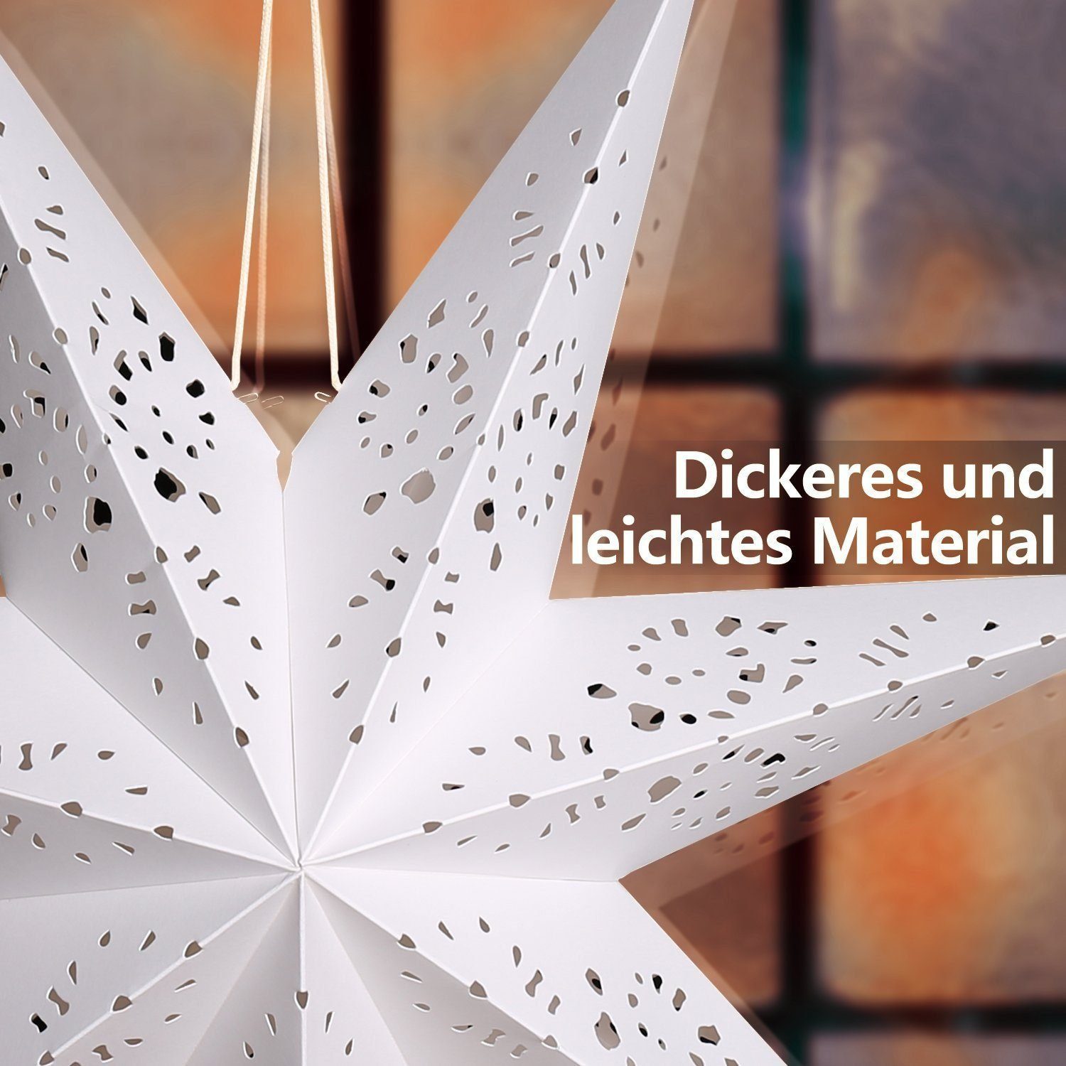 Quntis LED Stern weihnachtsstern beleuchtet, 70CM weihnachtsstern papier, Fensterbilder, Weihnachtsdekoration, Beleuchtung, LED, Warmweiß, lichterkette für Inne – Bild 3 von 5