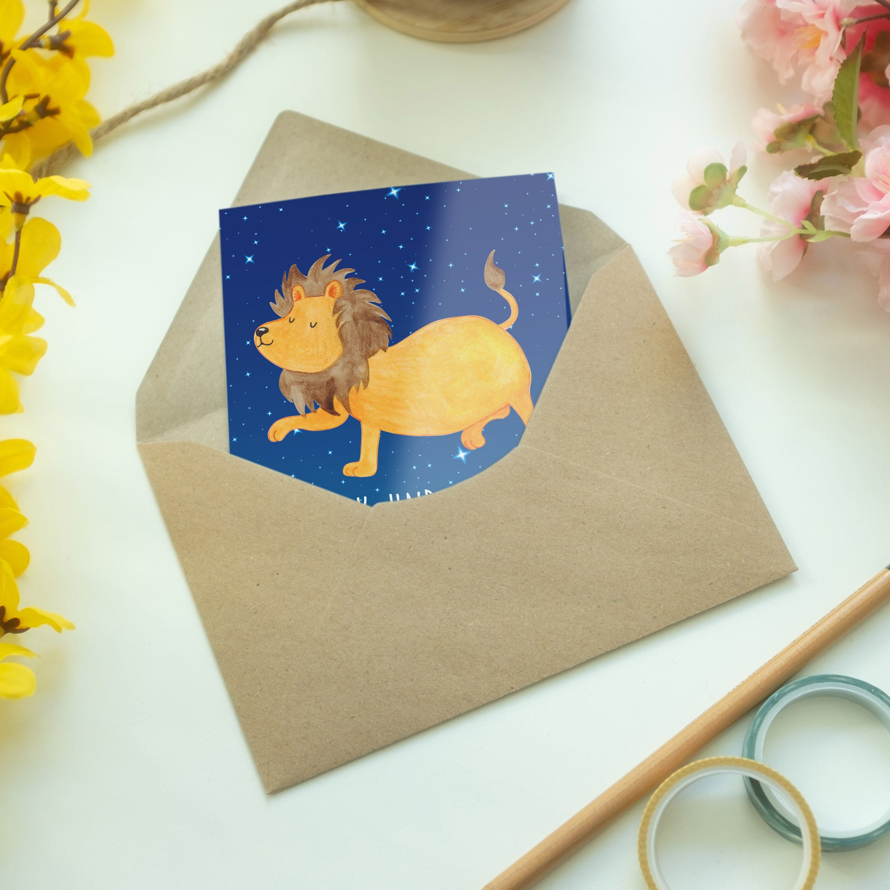 Panda - G Mrs. Grußkarte & Blau Einladungskarte, Mr. Geschenk, Löwe Sternzeichen - Sternenhimmel