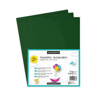 ZADAWERK Bastelkartonpapier Fotokarton - Modellbaukarton - Kartonbögen - zum Basteln und Gestalten, Tonkarton - 220 g/m² - DIN A3 - Dunkelgrün - 50 Stück