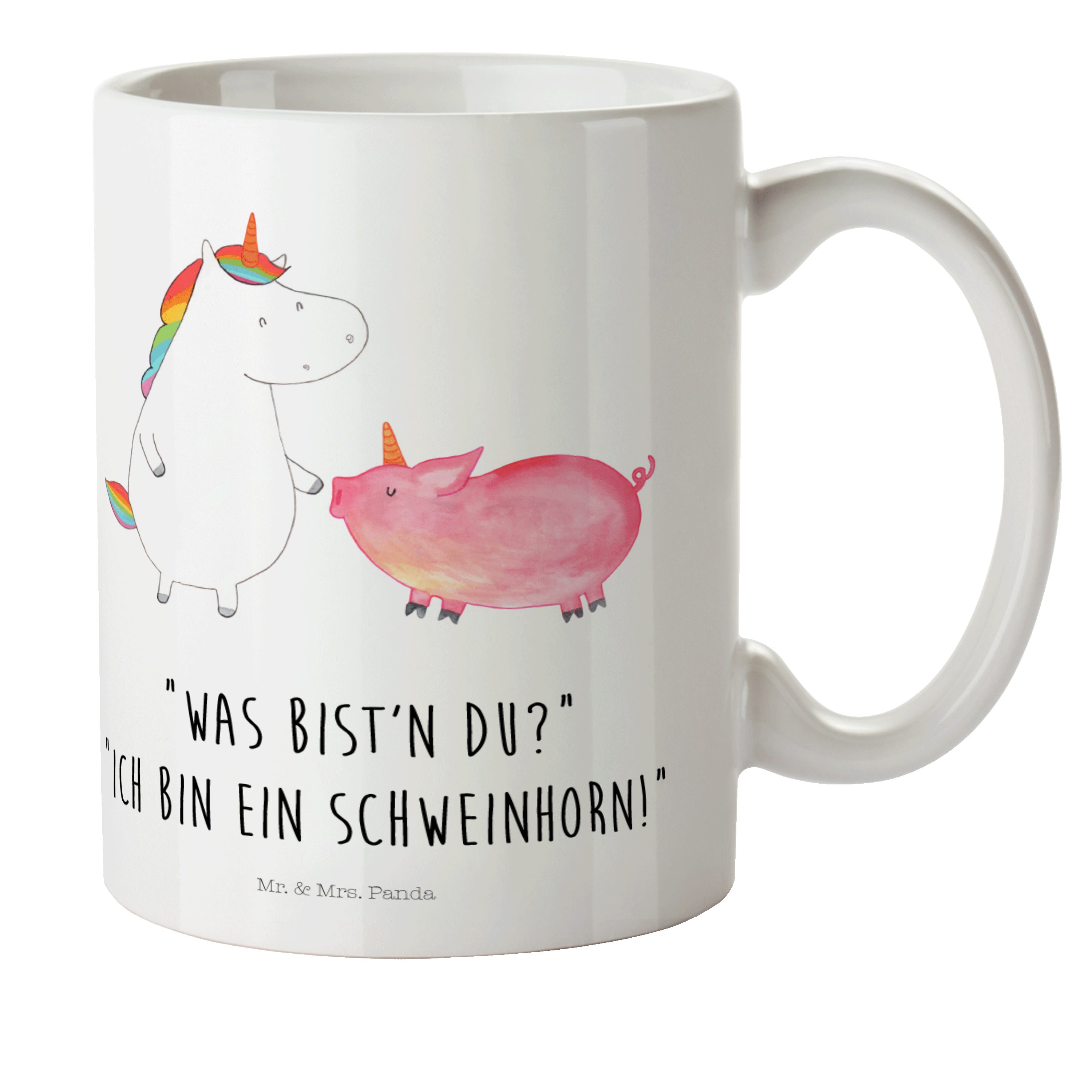 Mr. & Mrs. Panda Kinderbecher Einhorn + Schweinhorn - Weiß - Geschenk, Unicorn, Tasse, Kindergarten, Kunststoff