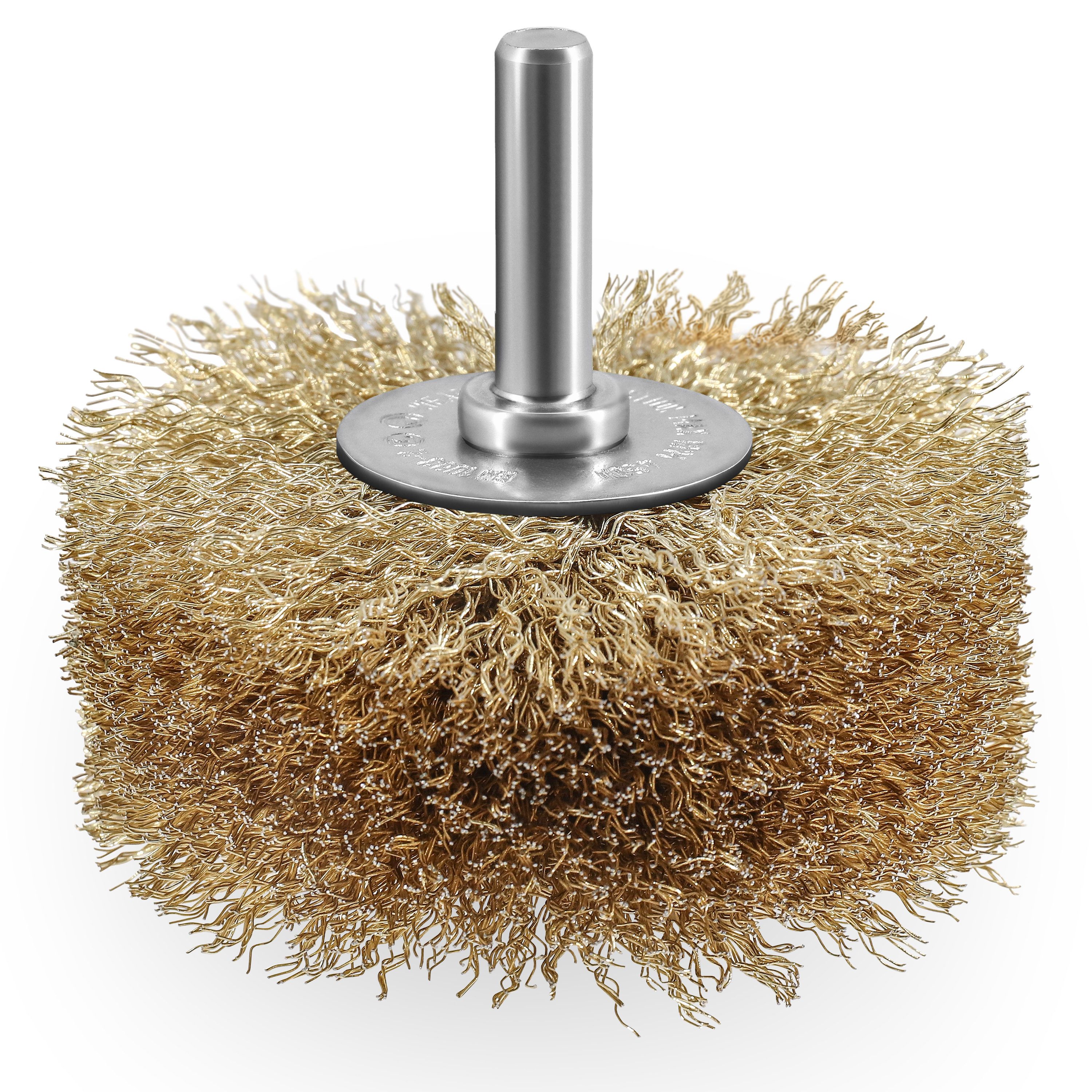 S&R Drahtbürste Stahldraht Rundbürste 80 mm x 35 mm, Holzstruktur-Bürste vermessingt, Winkelschleifer, (Set, Geeignet Spann-Bohrfutter ab mindestens 8 mm), gewellt, mit Rundschaft 8 mm,für Holz, Metall, Edelstahl, Kunststoffe