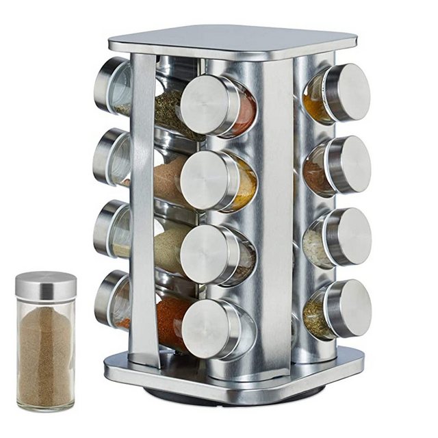 CALIYO Gewürzkarussell “Gewürzkarussell Küche mit 16 Gewürzgläsern auf 4 Ebenen, 360° drehbar”, Gewürzgläser sind mit Streueinsätzen versehen zum Streuen