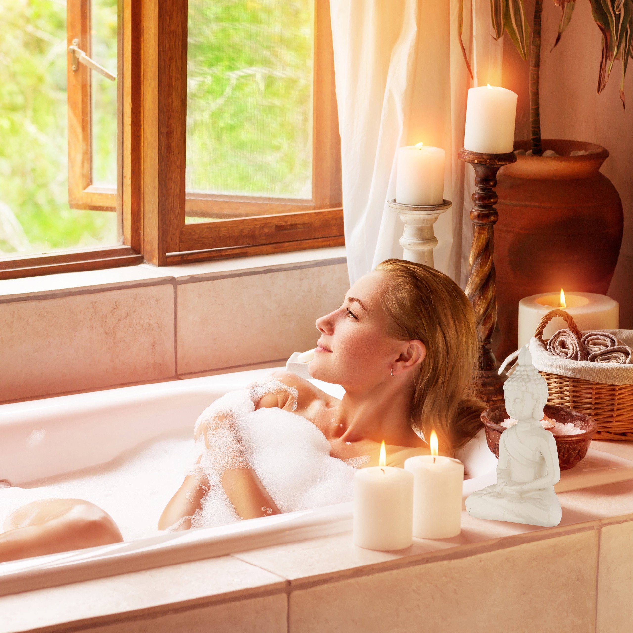 relaxdays Buddhafigur Weiße Buddha Figur 17 cm