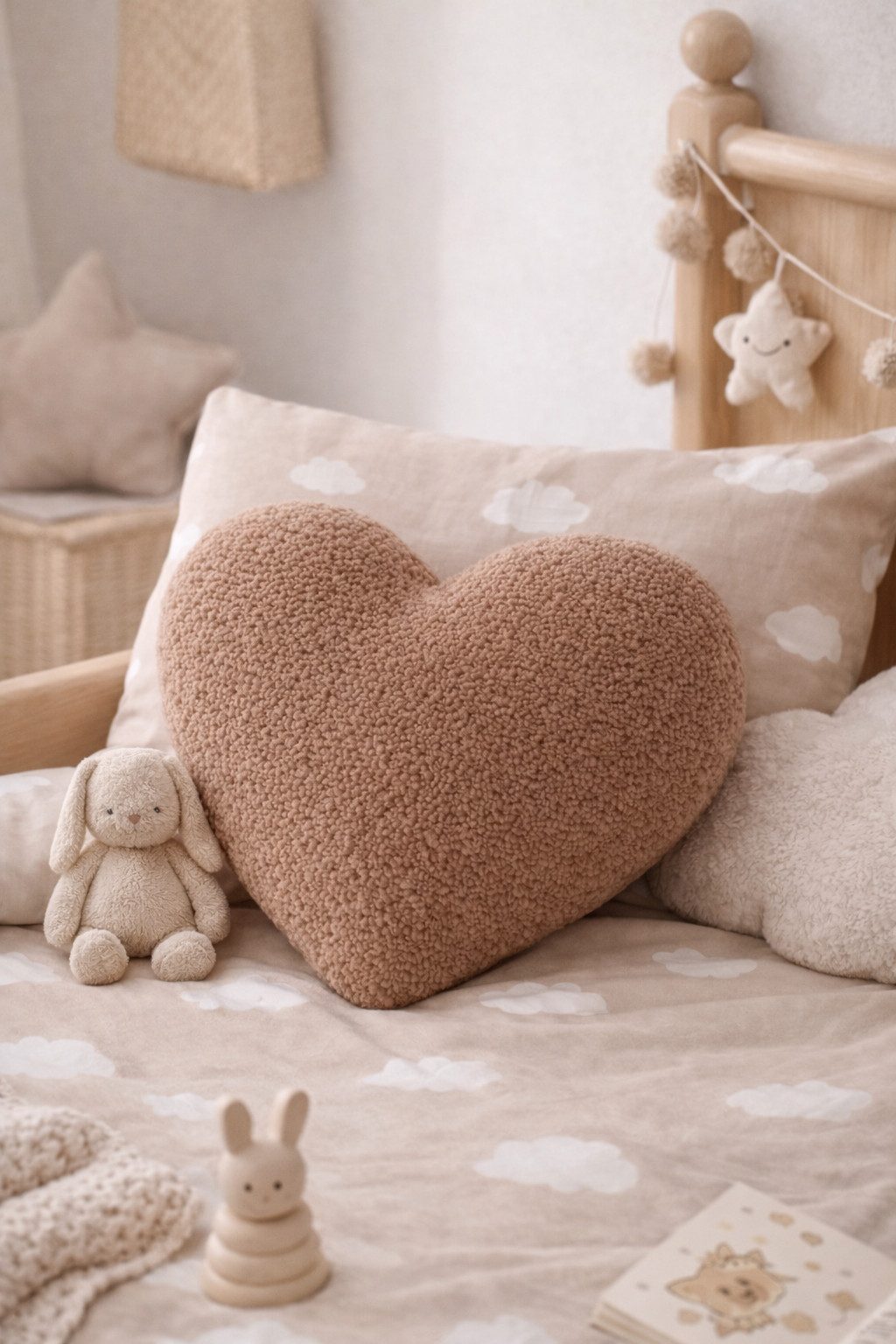 BABEES Dekokissen DEKOKISSEN Boucle Kuschelkissen Herz Wolke GROß 40x25, XXL 60x35 cm, Wolkenkissen Deko Kissen Geschenk Baby Kinderzimmer Babyshower