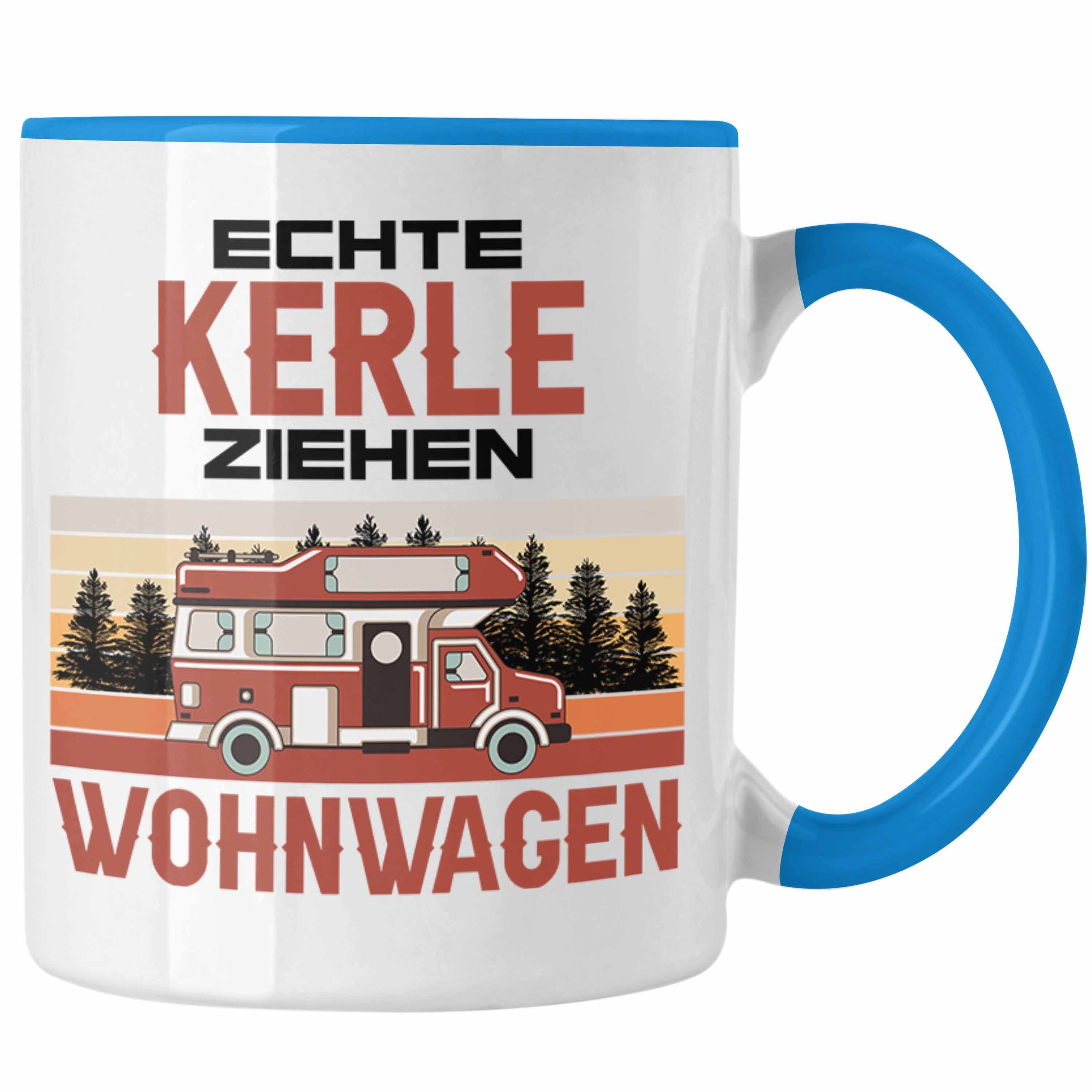 Trendation Tasse Trendation - Echte Kerle Ziehen Wohnwagen Camper Tasse Geschenke Wohnmobil für Männer Campingwagen Geschenkidee Zubehör Camping Opa Oma Rentner Lustig Blau