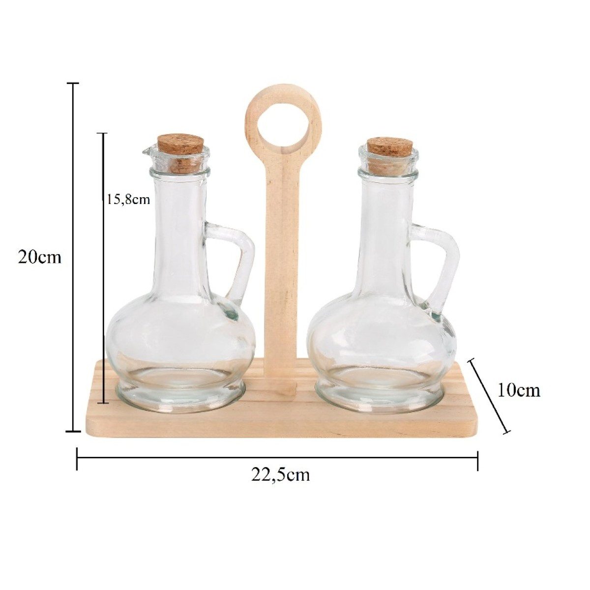 Cheffinger Ölspender Essigspender im Holzständer - Set mit 2 Karaffen & Korkverschluss, (3-tlg)