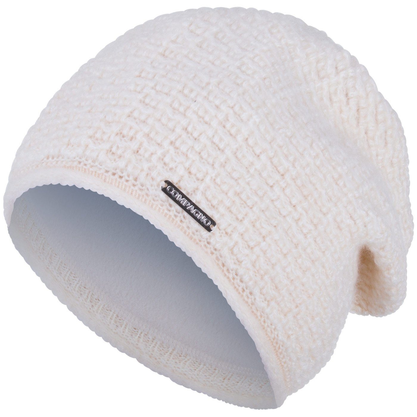 compagno Strickmütze (1-St) Grobstrick Beanie Wintermütze Strickmütze Damen gefüttert Fleecefutter beige