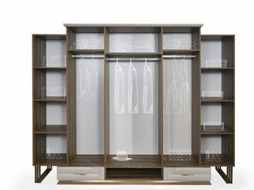 JVmoebel Kleiderschrank Garderobenschrank Luxus Kleiderschrank Holzschrank mit Spiegel Beige (1-St., Kleiderschrank) Made in Europa