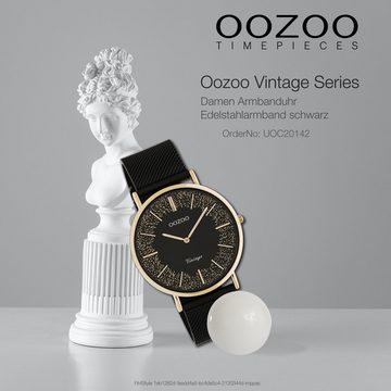 OOZOO Quarzuhr Oozoo Damen Armbanduhr schwarz Analog, Damenuhr rund, groß (ca. 40mm) Edelstahlarmband, Elegant-Style