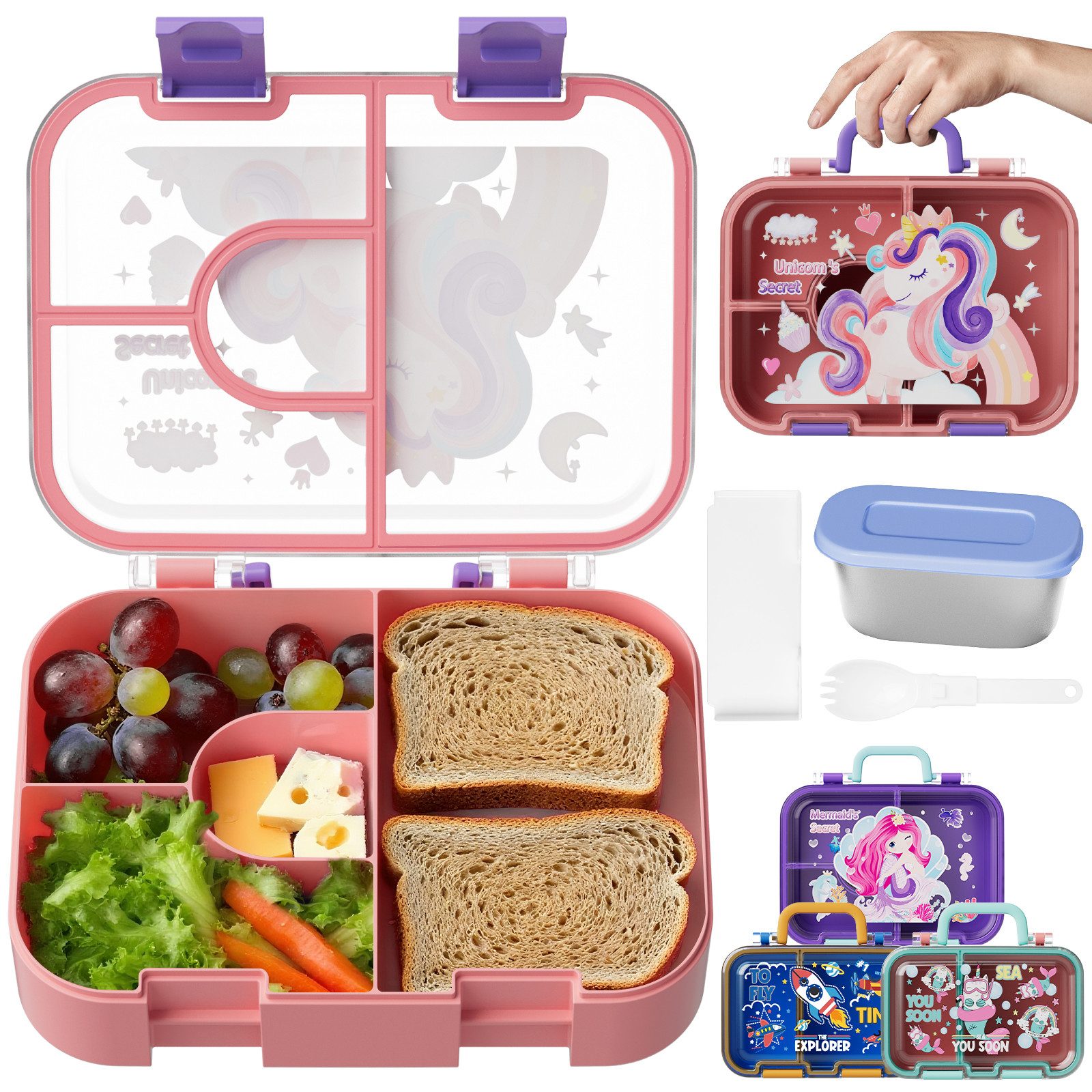 Bundviel Lunchbox Brotdose Kinder mit Fächern Bento Box Auslaufsicher Lunchbox