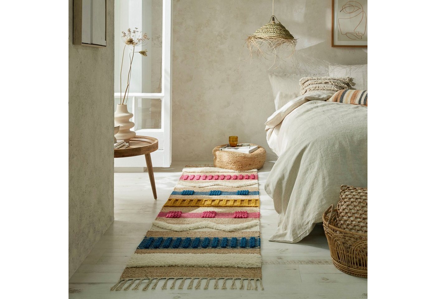 FLAIR RUGS Läufer Medina, mit abstraktem Streifenmuster, rechteckig, Höhe: 12 mm, Boho-Look, aus Naturfasern wie Wolle & Jute, Teppichläufer