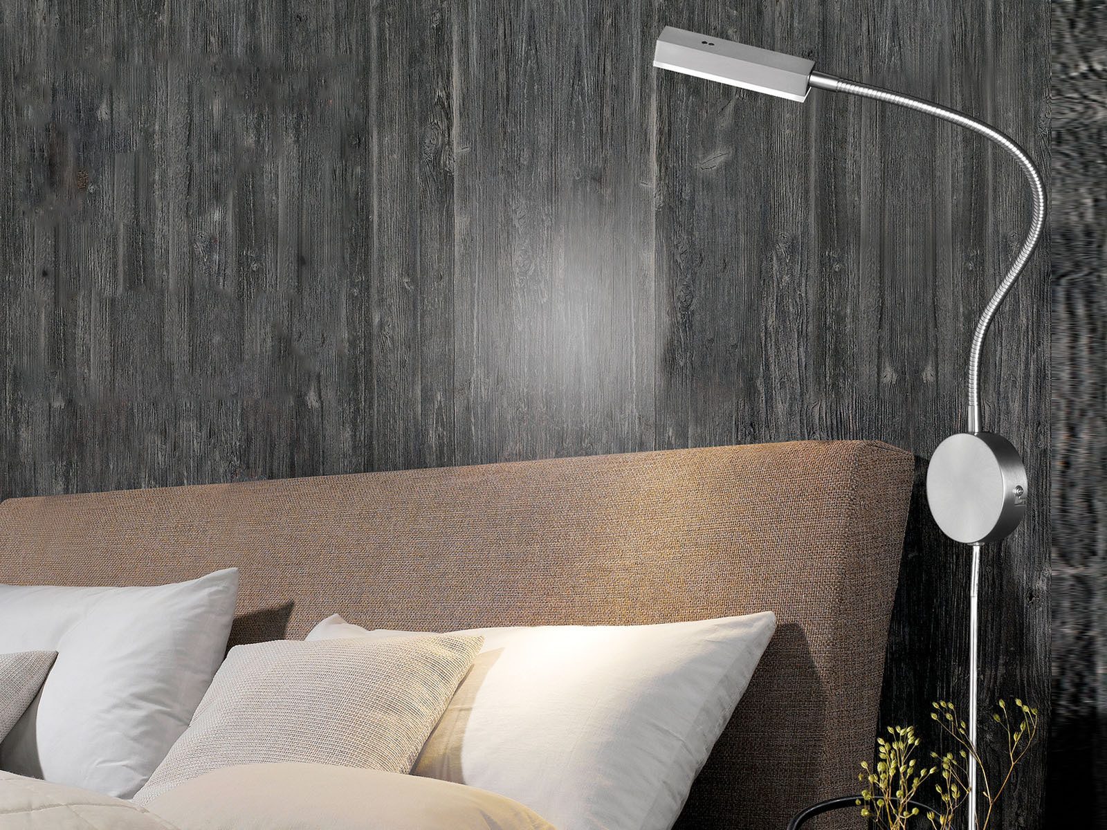 FISCHER & HONSEL LED Leselampe Wand, dimmbar per Gestik, Breite 8cm, LED fest integriert, Warmweiß, 2er SET Bett-Leuchten Wand-Montage, Schwanenhals Wand-Lampen dimmbar