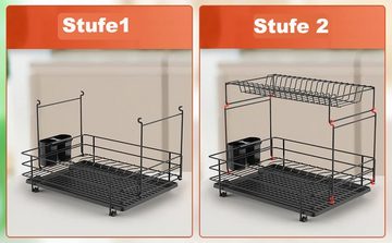 Coonoor Geschirrständer Schwarzer 2-stufiger Geschirrkorb, Mit Besteckkorb Schneidebrettkorb Abtropfkorb