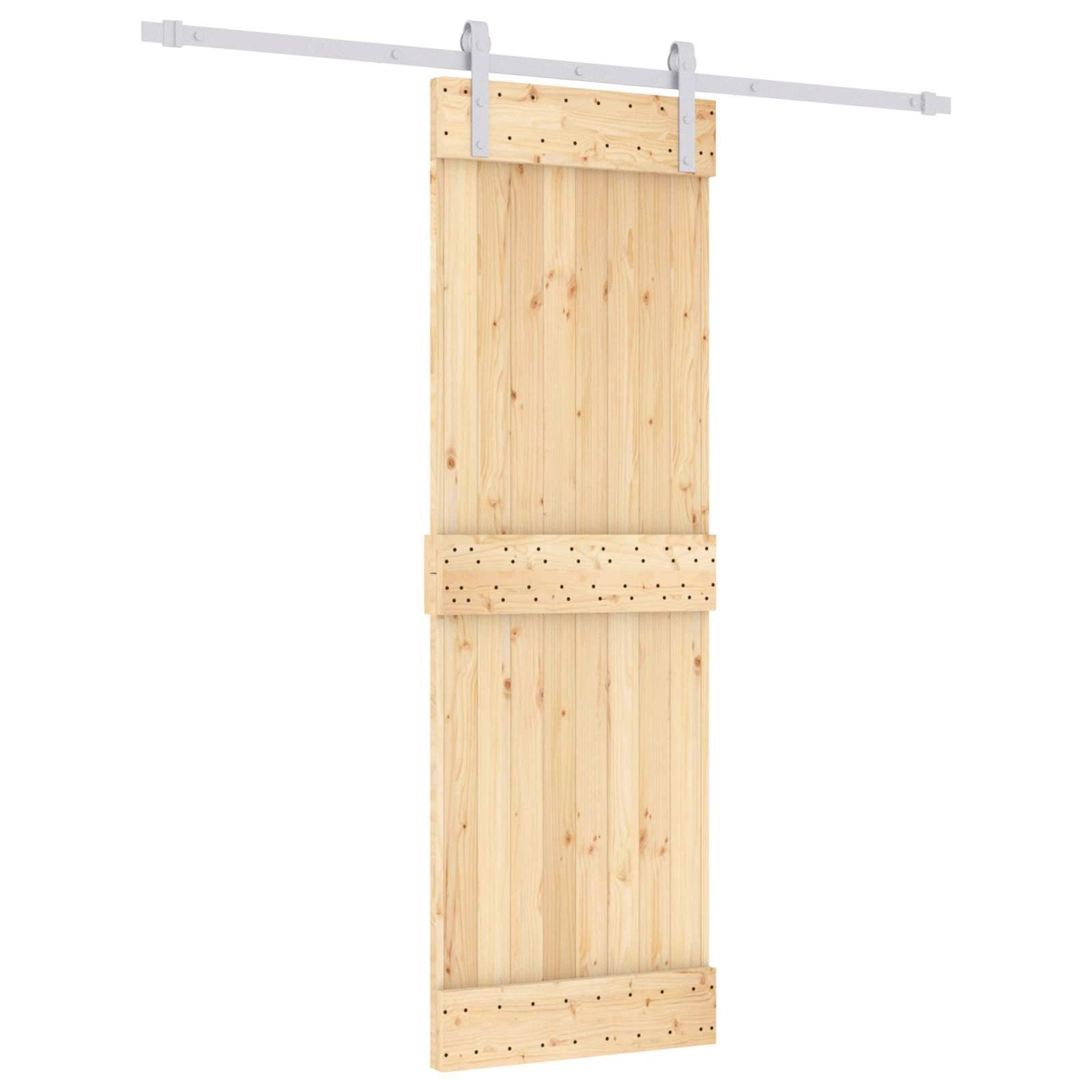 furnicato Schiebetür Massivholz 200 x 210 cm Natur Weiß, Gleitende Schiebetür mit Stahlschiene für deinen Innenbereich