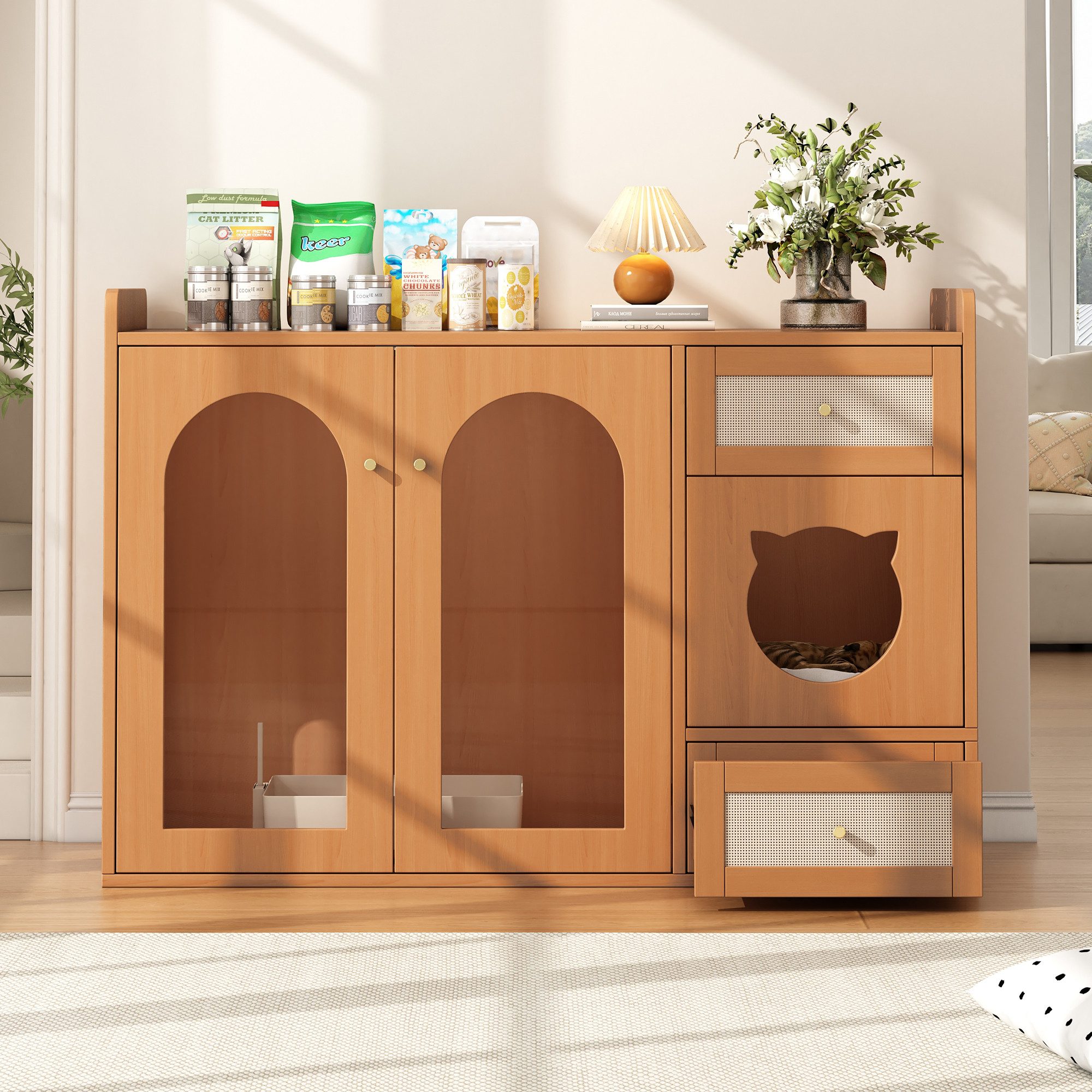 REDOM Katzenhaus 5-in-1 Katzenkloschrank mit Futterbereich, günstig online kaufen
