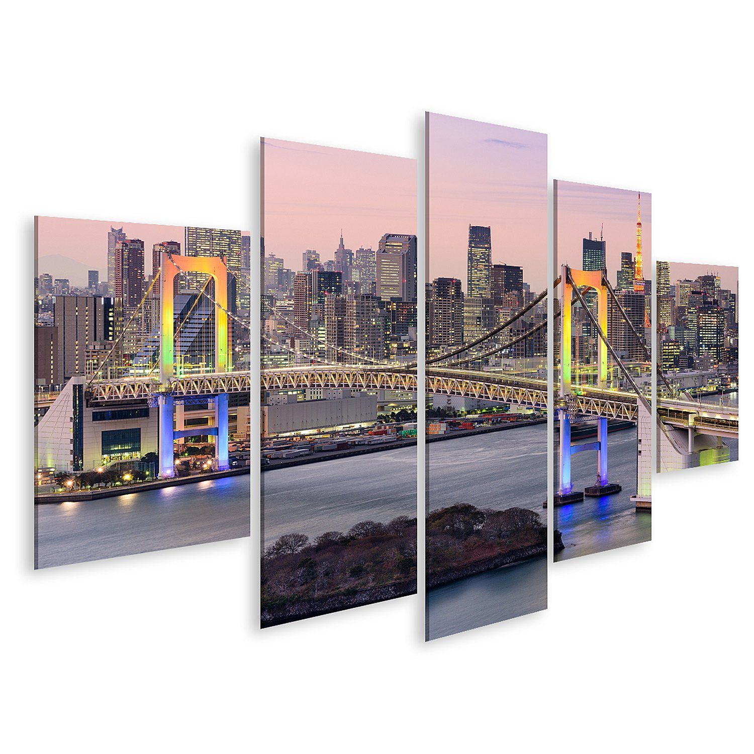 Leinwandbild Bild auf Leinwand Tokyo Japan Skyline mit Regenbogenbrücke und Tokyo T