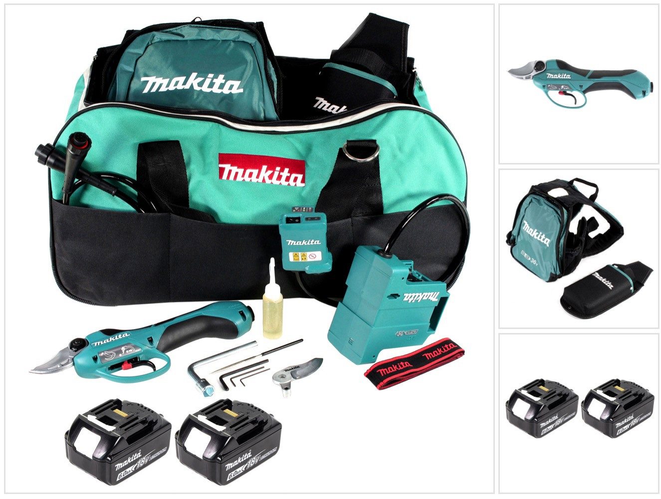 Makita Akku-Astschere DUP 361 G Akku Rebschere Astschere 36 V (2x 18 V) + 2x Akku 6,0 Ah