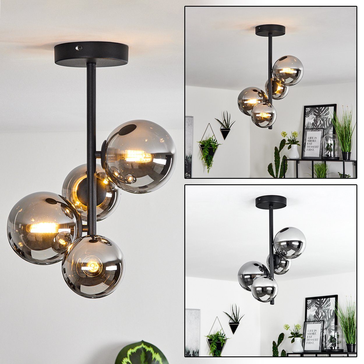 hofstein Deckenleuchte »Isorella« Deckenlampe, Metall/Glas, Schwarz/Chromfa günstig online kaufen