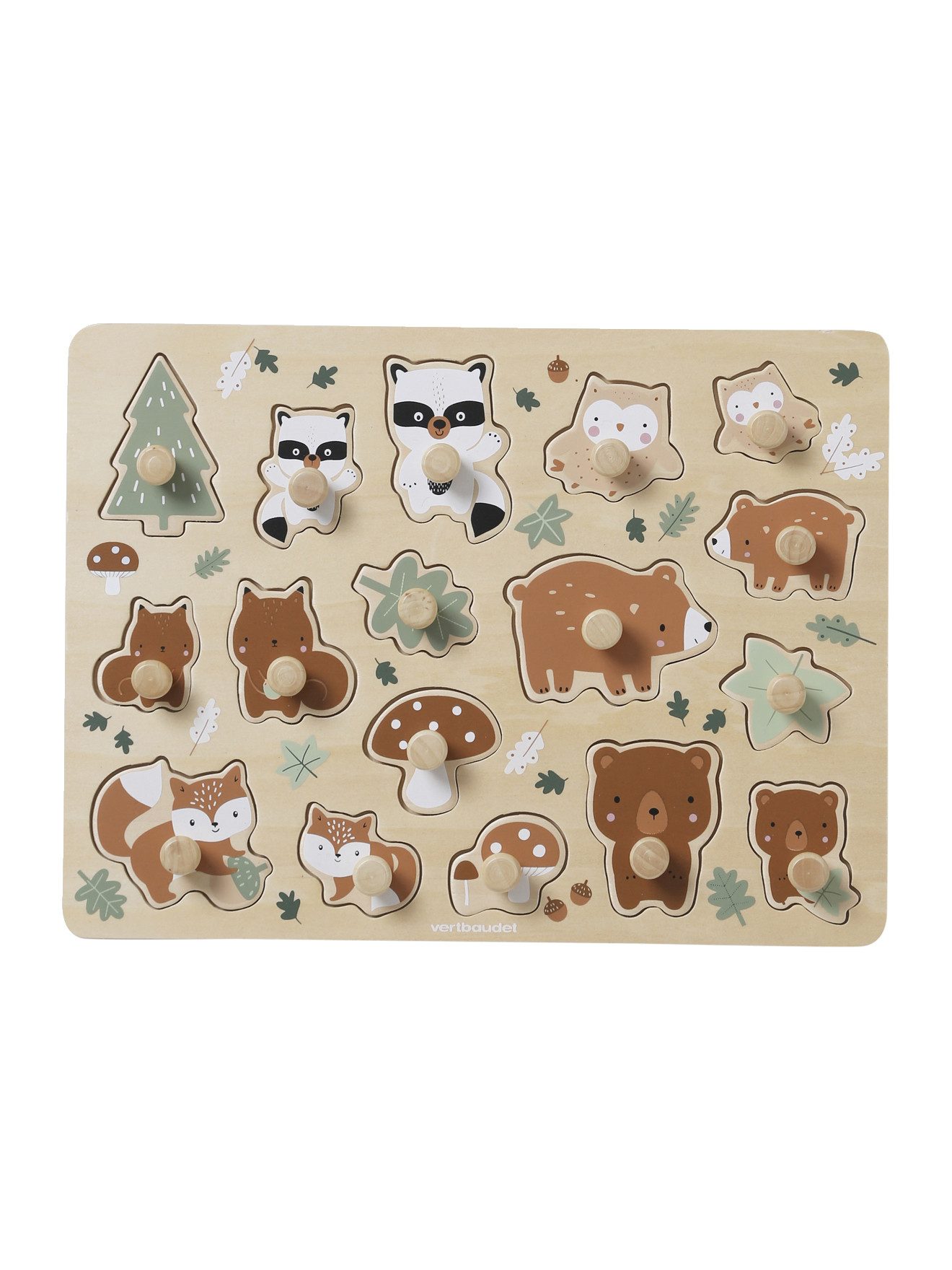 vertbaudet Steckpuzzle Baby Steckpuzzle GRÜNER WALD, Holz FSC®, 17 Puzzlete günstig online kaufen