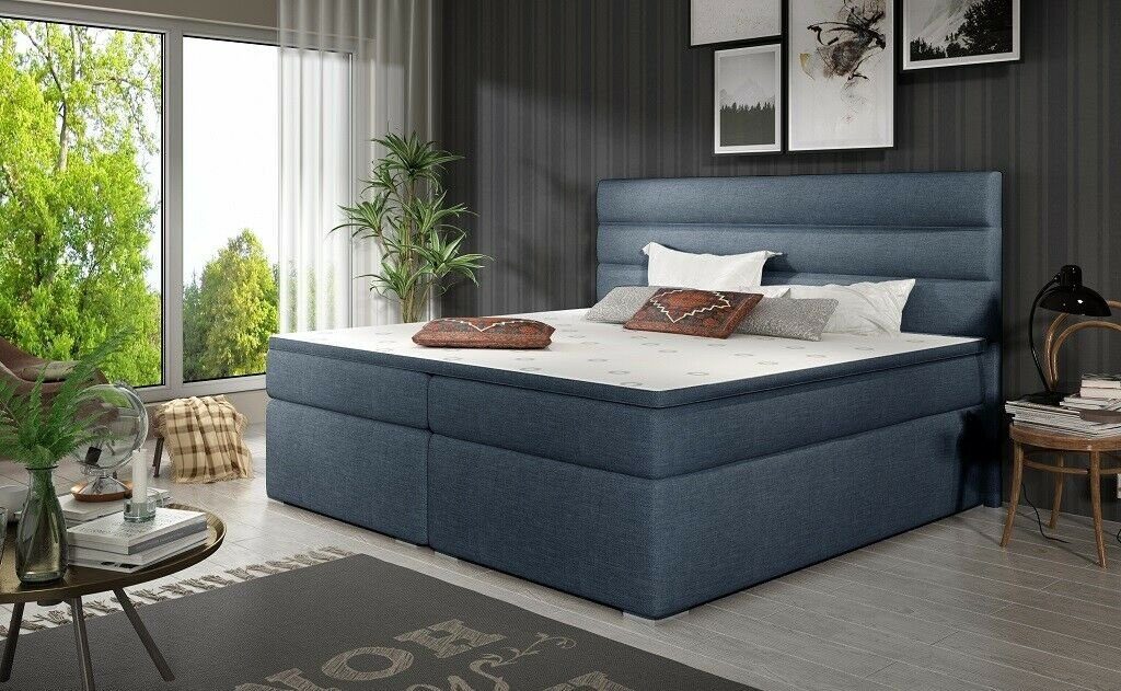 Design Luxus Hotel Bett, Doppel Betten Schlafzimmer Bett JVmoebel Polster Blau Luxus