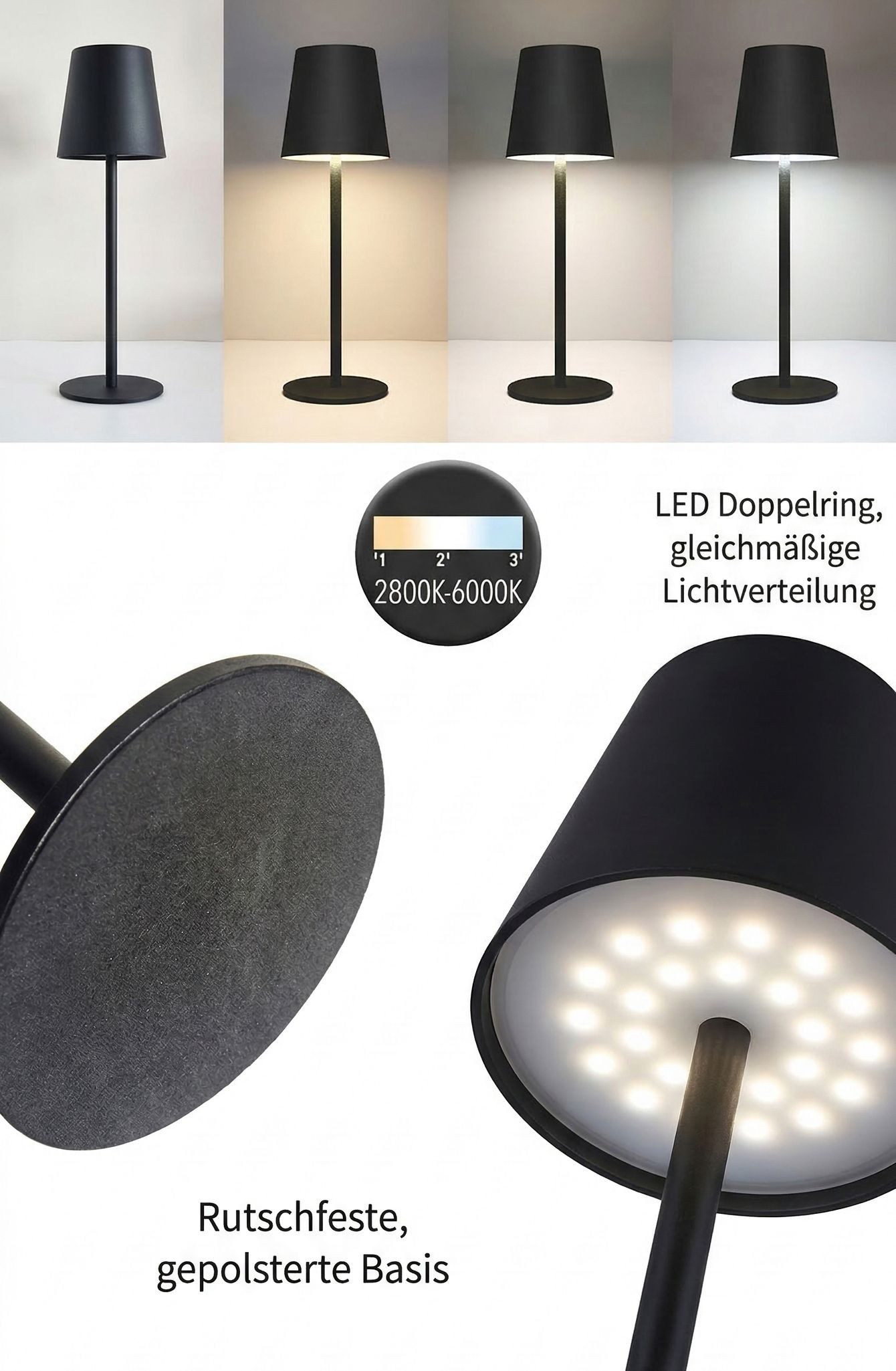 Coen Bakker Deco BV LED Außen-Tischleuchte Touch Tischlampe Dimmbar Akku IP44 Glatt Klein, Touch-Funktion, LED fest verbaut, Kaltweiß, Warmweiß, Tageslichtweiß – Bild 5 von 5
