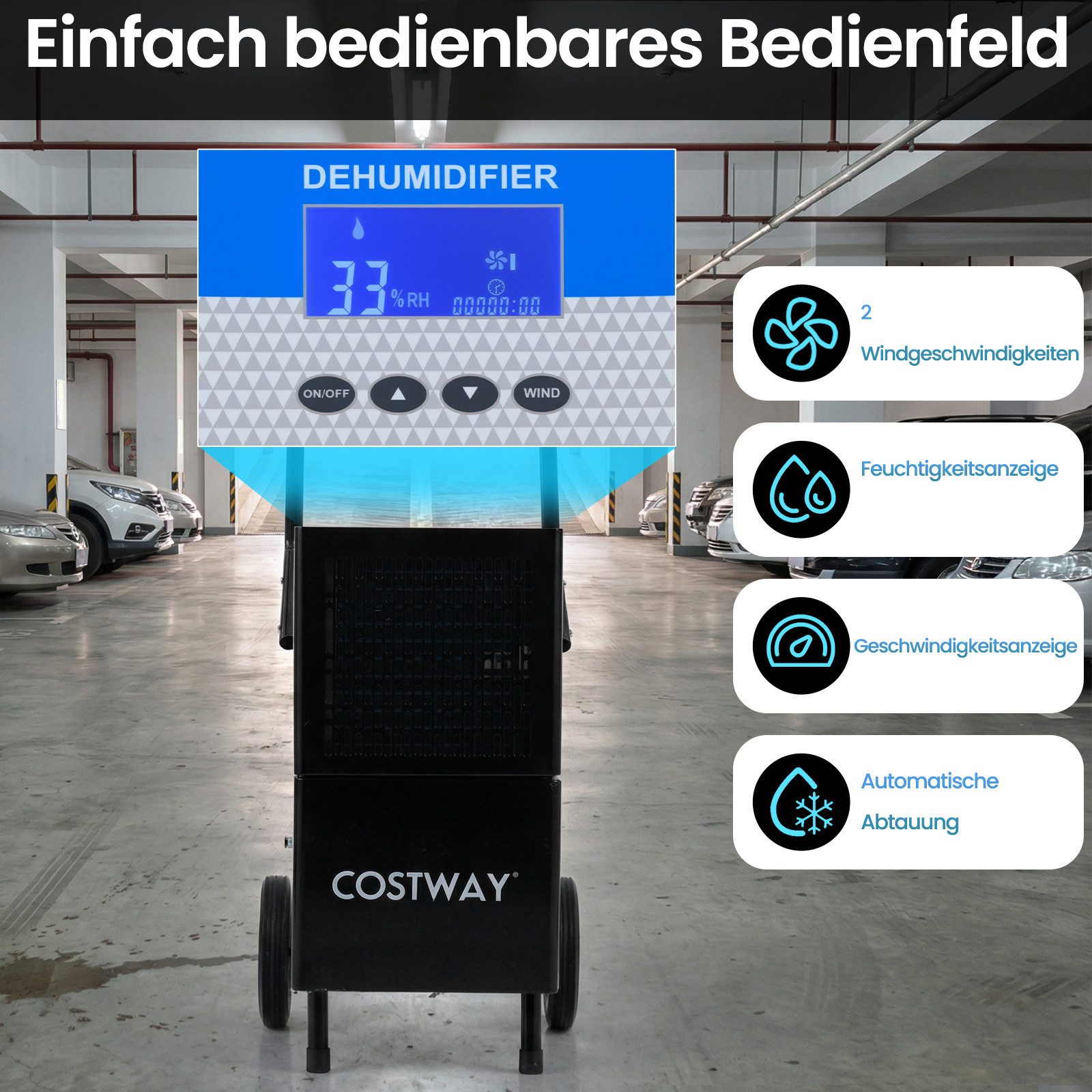 COSTWAY Luftentfeuchter, für 600 m³ Räume, Entfeuchtung 60 l/Tag, mit Pumpe