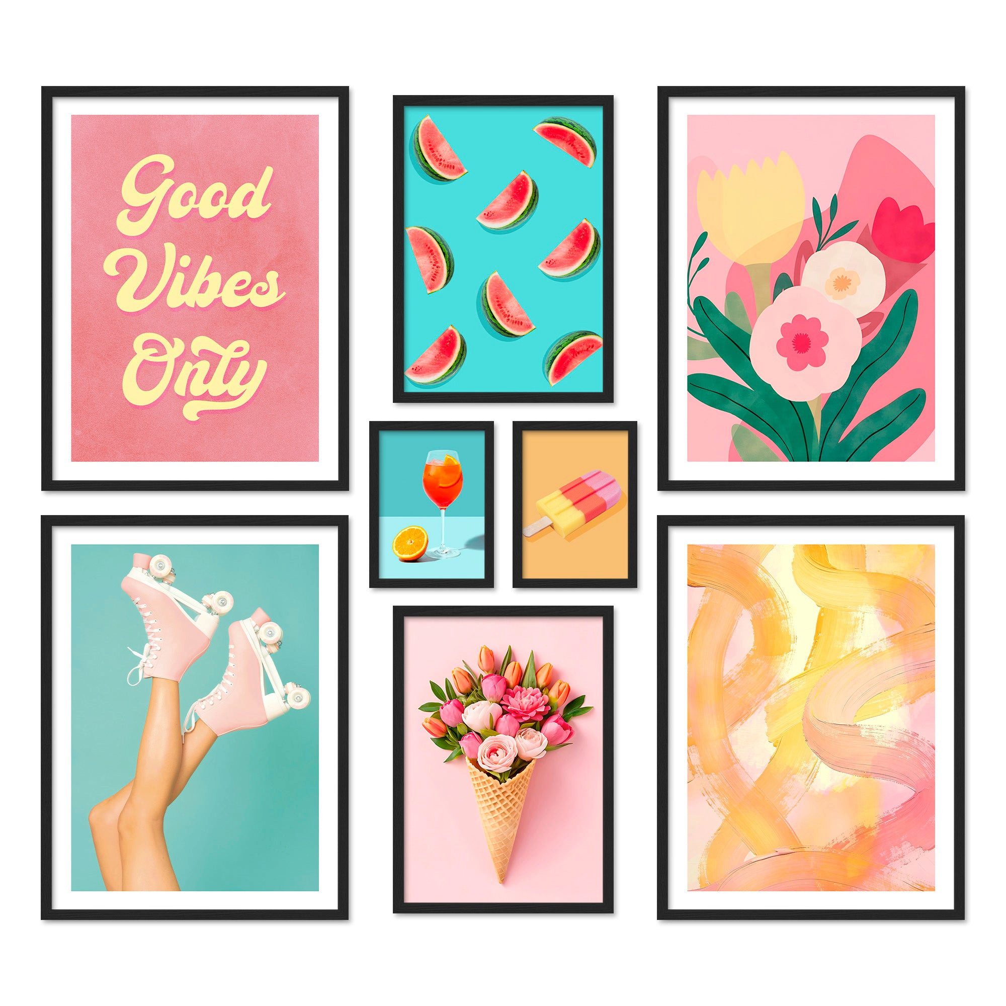 ARTFAVES Bilder-Collage Poster Set Dopamine Summer I mehrteilige Bilderwand I Wandbilder Somme, (Wandbilder modern, 8 St)