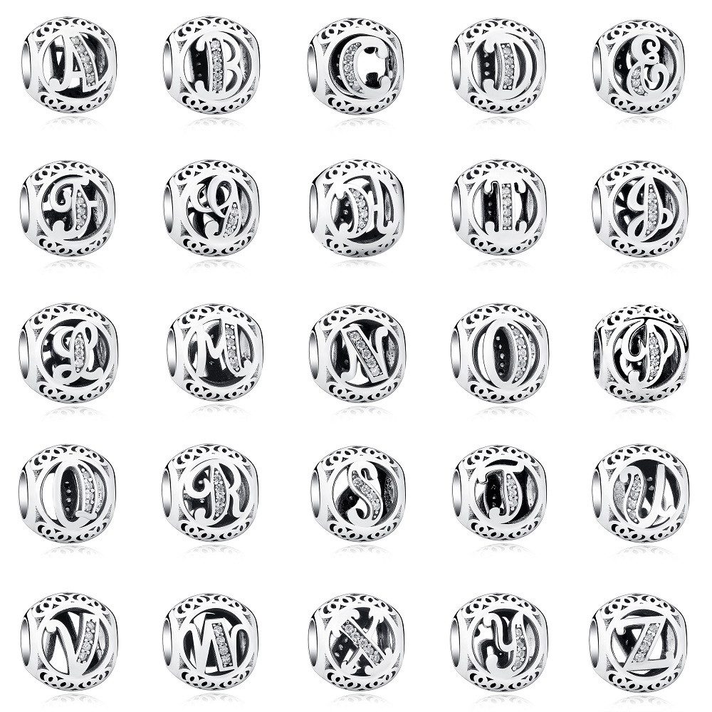 Charm Buchstabe Alphabet A-Z Kugel Buchstabe für Charm Armband, 925 Silber, Zirkonia