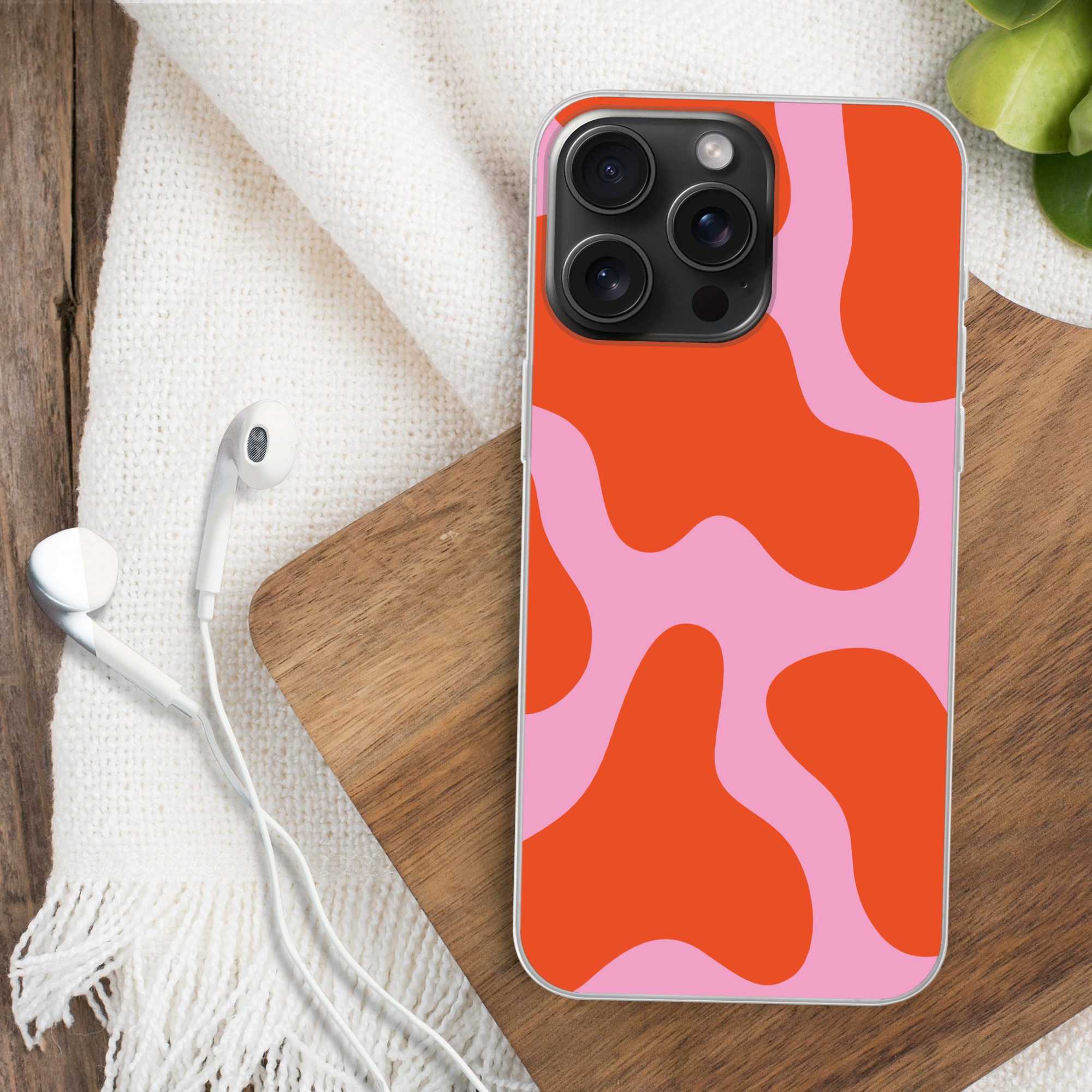 MuchoWow Handyhülle für Apple iPhone 15 Pro Max Flecken - Rot - Rosa - Muster - Minimalist, Smartphone-Bumper, Print, Handy Schutzhülle Dünn