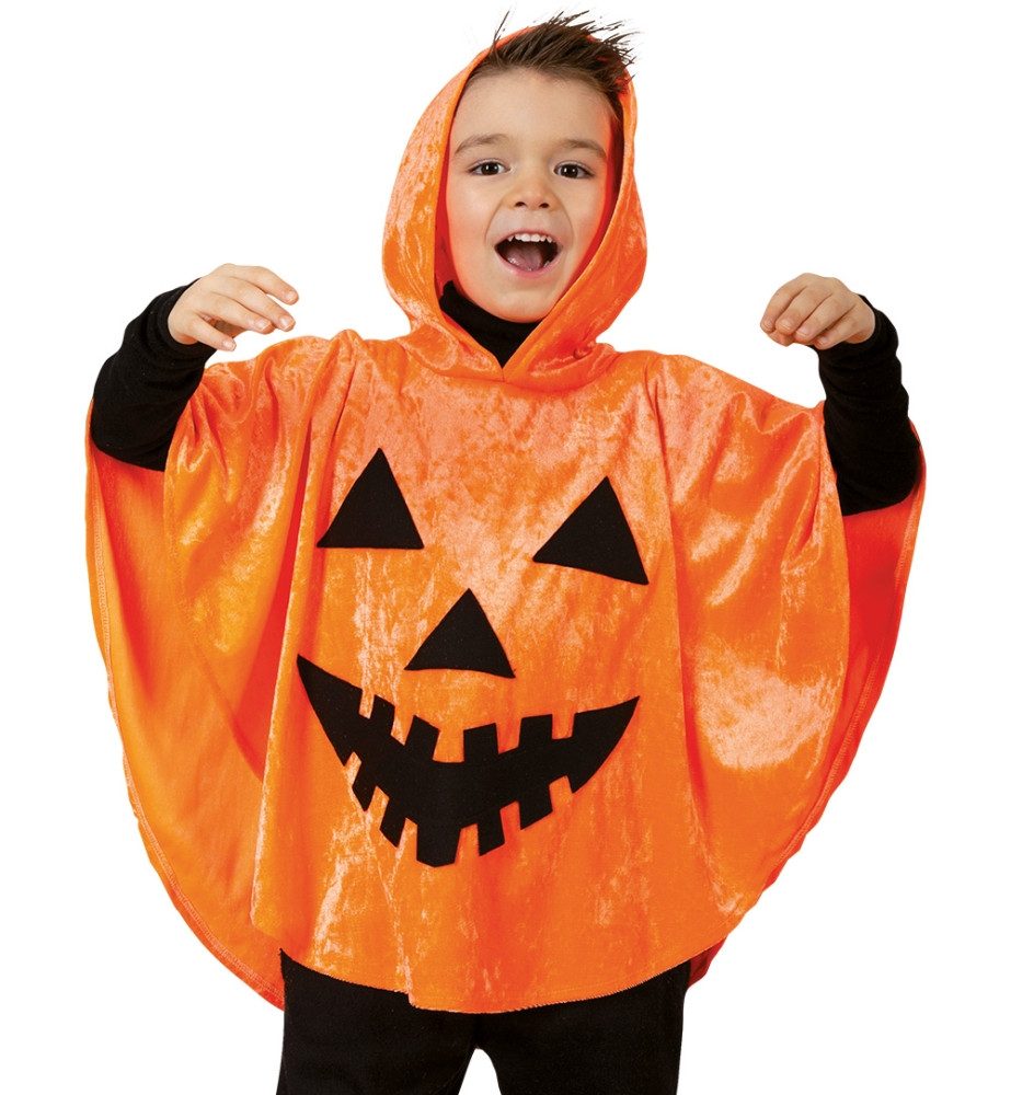 Kostüm Kinder Cape Kürbis 1-tlg mit Kapuze Orange Halloween Karneval 98 - 116