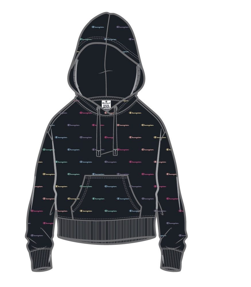 Champion Kapuzenpullover (Baumwolle Hoodie) Allover Logo-Print schwarz Damen