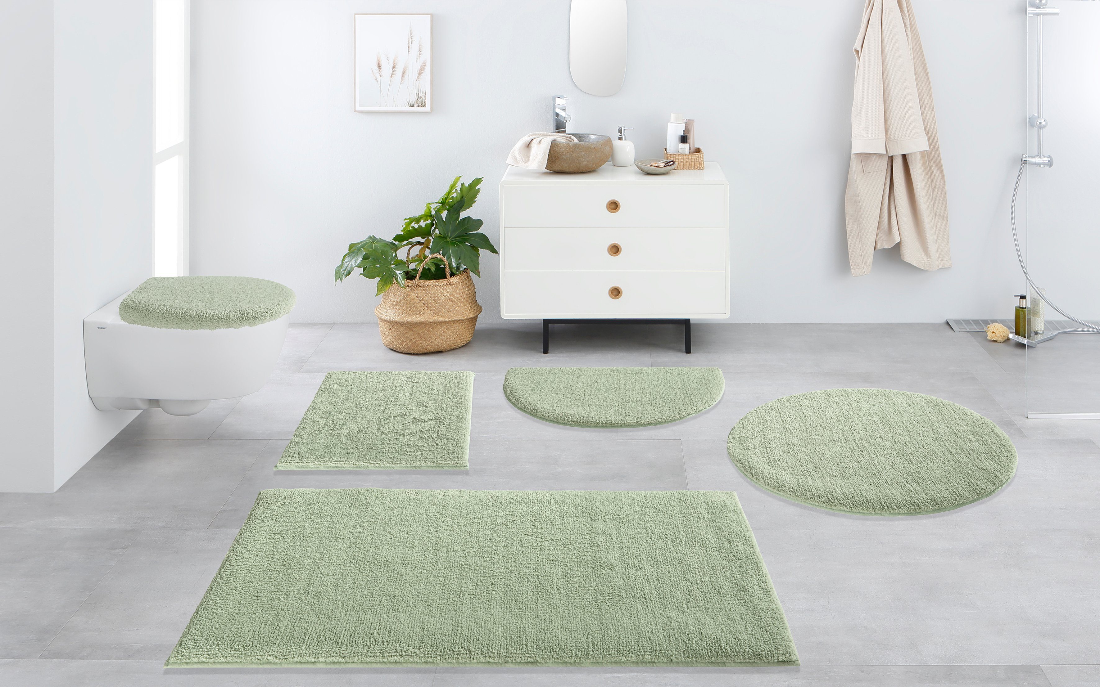 my home Badematte Vanessa, Badvorleger, Badezimmer Teppich, Höhe 10 mm, rutschhemmend beschichtet, fußbodenheizungsgeeignet, schnell trocknend, strapazierfähig, Polyester, rund, Badteppich, weiche Haptik, unifarben