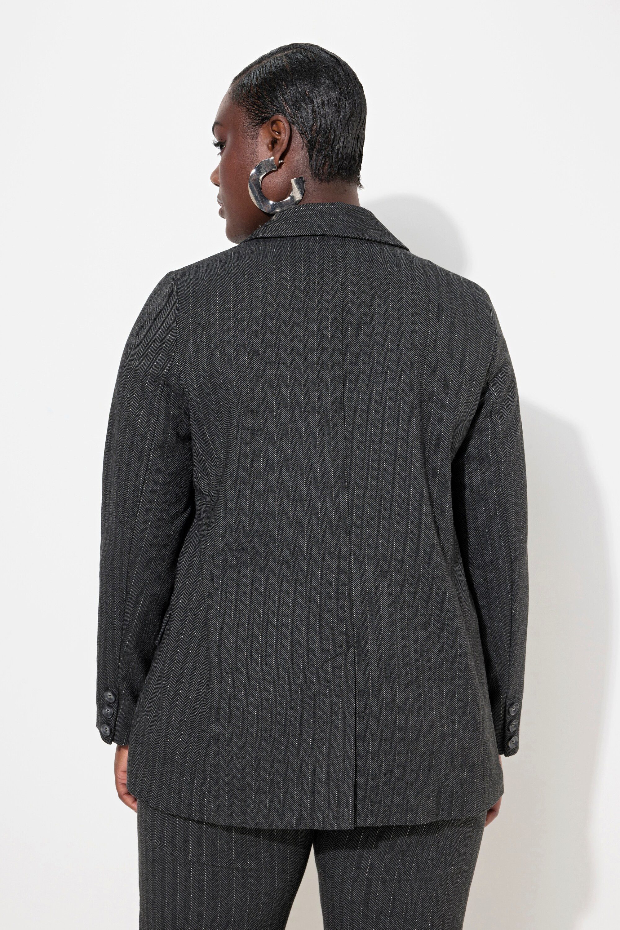 Ulla Popken Blusenblazer Blazer Fischgratmuster Lurex Reverskragen