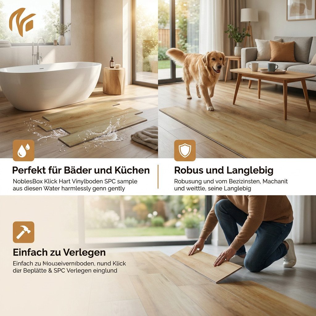 NoblesBox Designboden Klick Vinylboden SPC - Hartvinyl - 4+1mm Wasserfest - 1 mm Isolierung, Für Fußbodenheizung, Hochabriebfest & Klicksystem – Bild 4 von 5