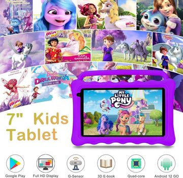 BYYBUO Verstecktes Ständerdesign Tablet (7", 32 GB, Android 12, 2,4G+5G, Für Kinder, 1920x1200 Full HD Display mit kinderfreundlicher Hülle)
