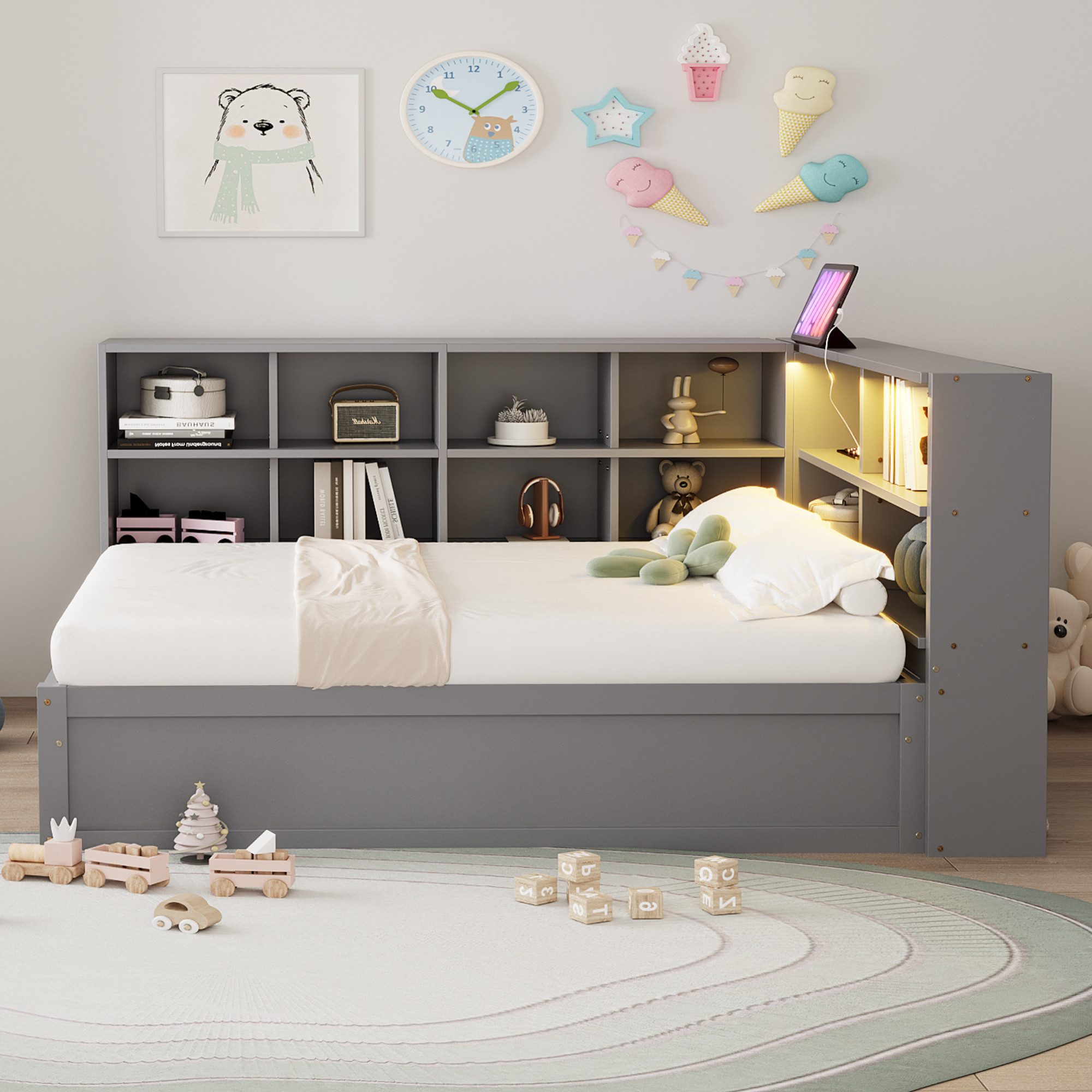 Merax Daybett mit LED und USB-Steckdose (Tagesbett Massivholz Kinderbett Ju günstig online kaufen