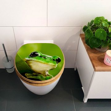 banjado WC-Sitz Bambus Motiv Frosch (umweltfreundliches Material, Edelstahl Scharniere), 44 x 38 x 5 cm