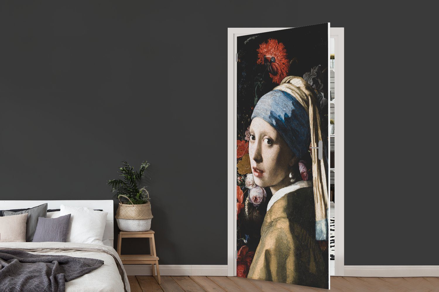 Mädchen Türaufkleber, mit de dem Perlenohrring cm Fototapete St), - Das (1 Jan MuchoWow Matt, Heem, Davidsz Tür, bedruckt, Vermeer für 75x205 - Türtapete
