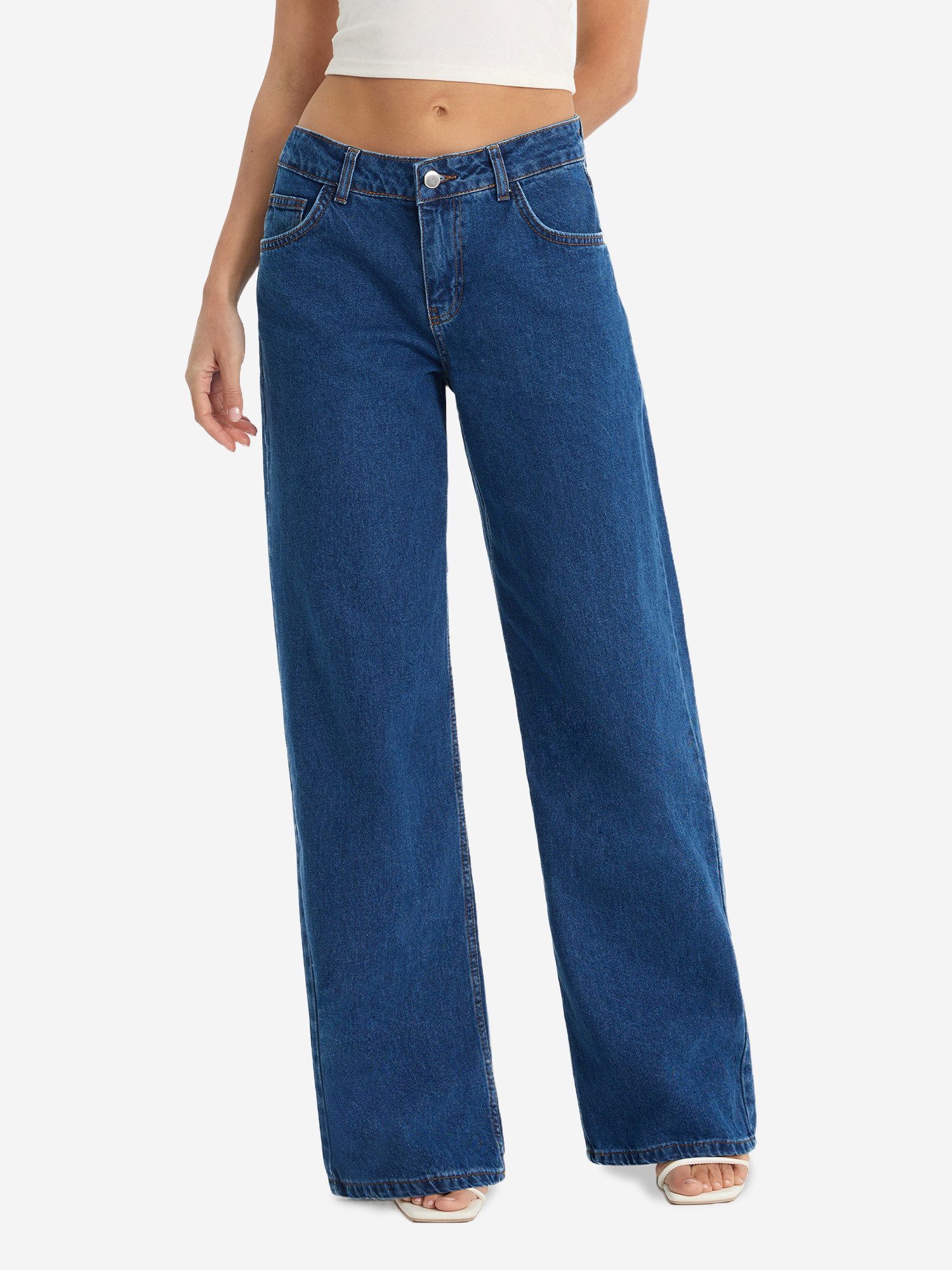 Imily Bela Loose-fit-Jeans Damen Hochgeschnittene Jeans mit weitem Bein (Packung, 1-tlg., 1per-Pack) aus Baumwolle