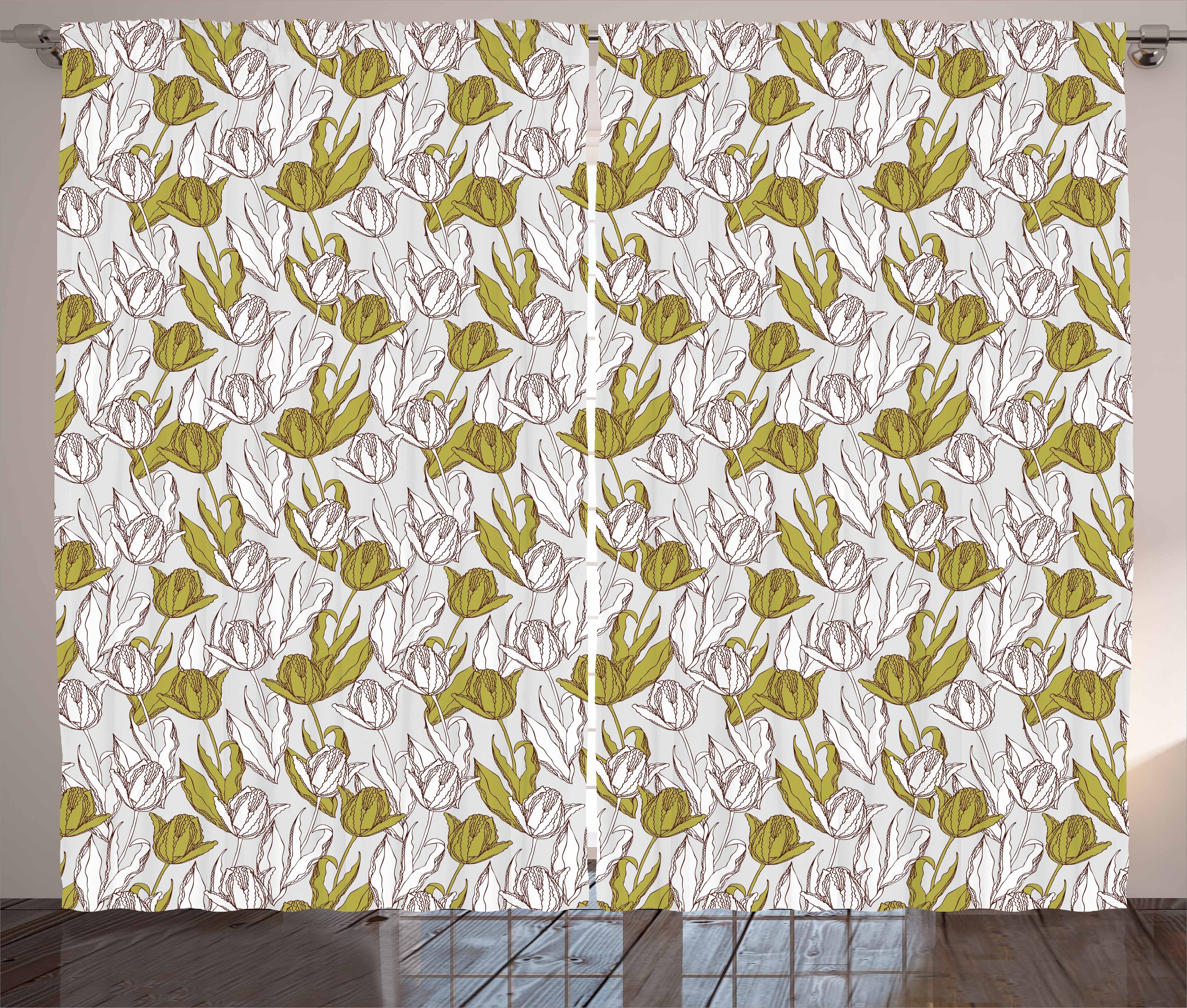 Gardine Schlafzimmer Kräuselband Vorhang mit Schlaufen und Haken, Abakuhaus, Tulpe Bouquets Garten Theme Blatt